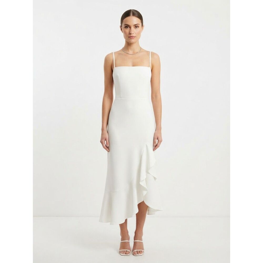 Lulus White Spaghetti Strap Fitted Midi Dress Size M